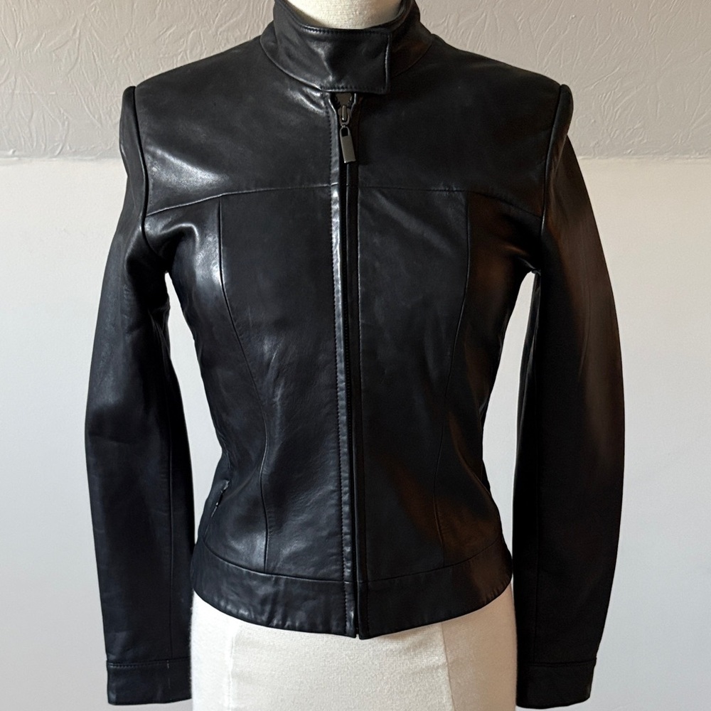Black Leather Zip-Front Women's Jacket